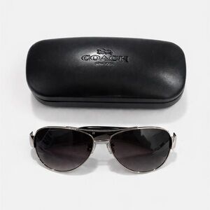 Coach Sunglasses Aviator Olivia 901511 Silver Black W/ Gray Lens